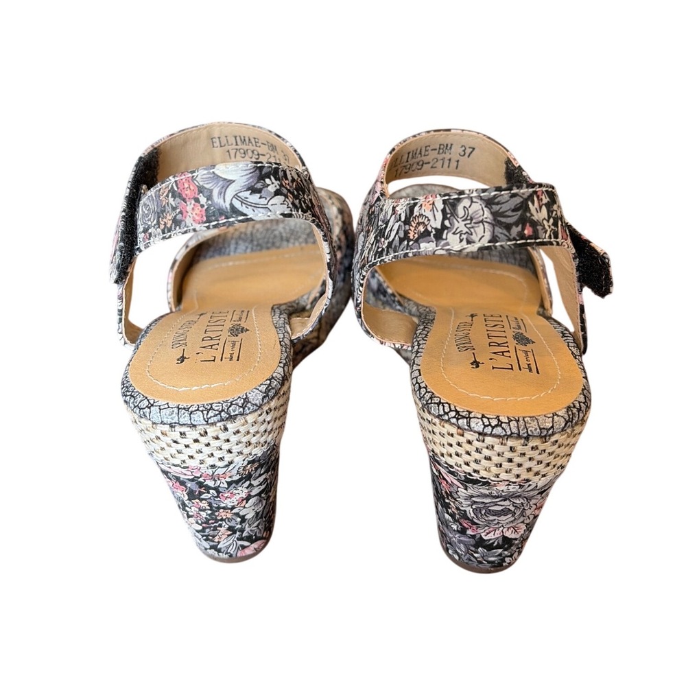 L'Artiste Spring Step Ellimae Multi Floral Wedge Sandals Leather 37 US 6.5-7 - Picture 5 of 9